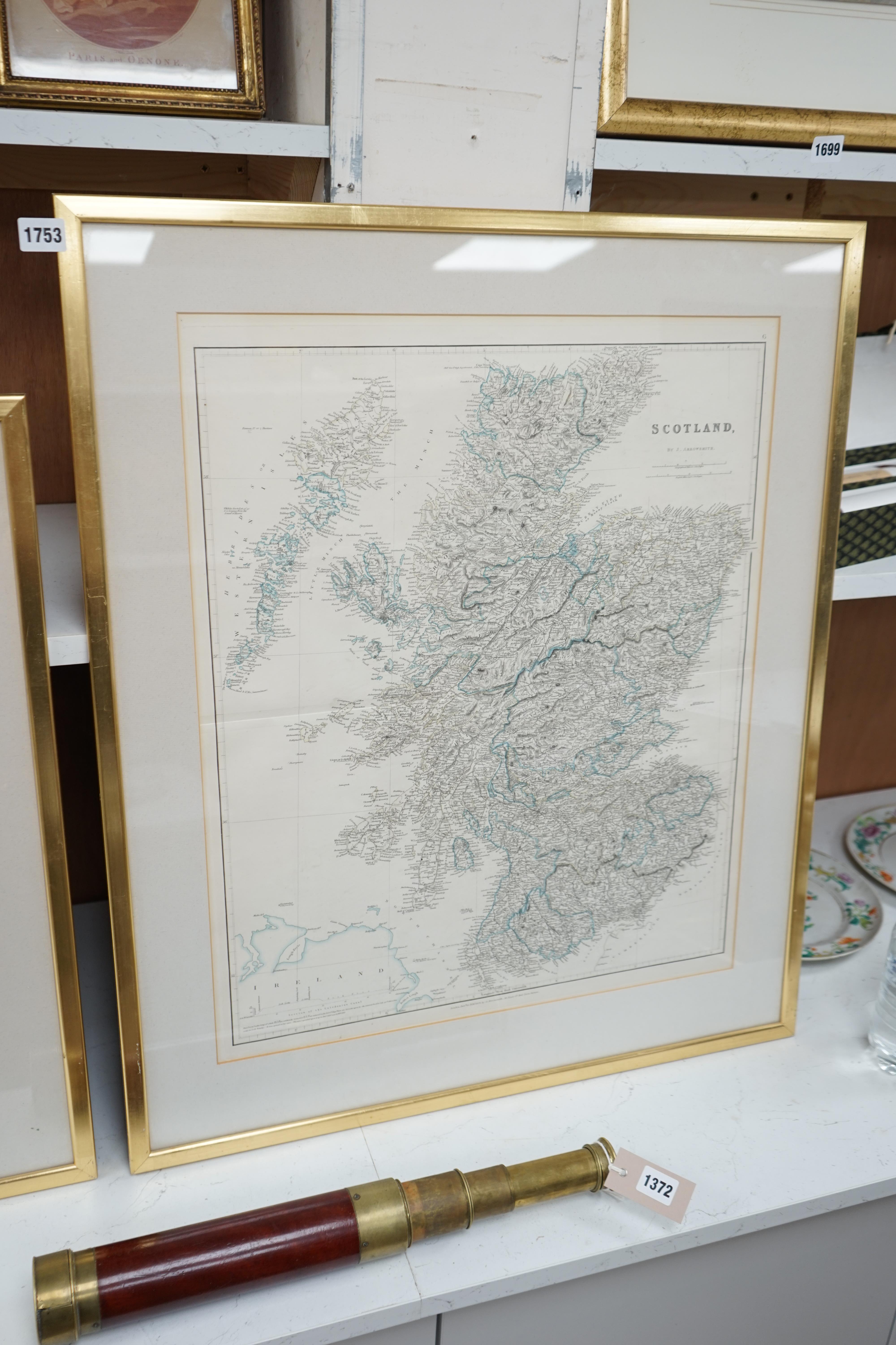 Two 19th century maps, comprising: Scotland by J Arrowsmith, published London 15th February 1834 and a New Map of The County of Sussex printed for C Smith, 6th January 1801, largest 63 x 51cm. Condition - poor to fair, s